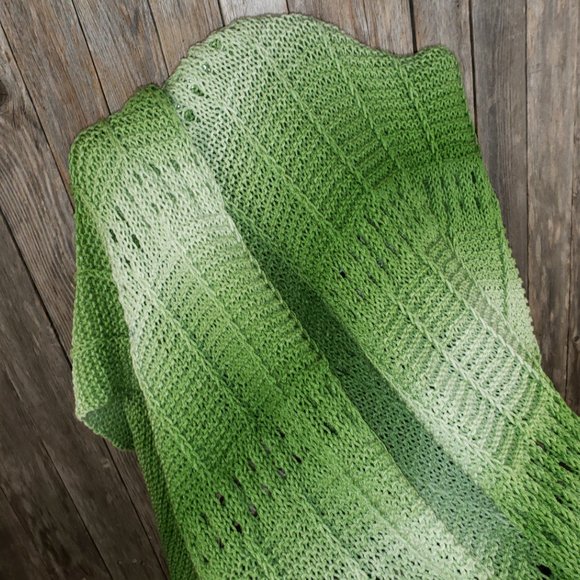 NEW Green Ombre Handmade Knitted Afghan Throw Knit Handmade Artisan Decor Gift - Picture 4 of 12